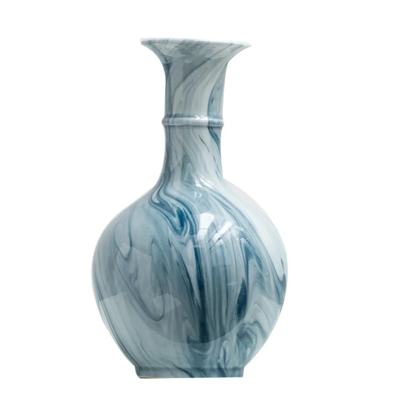 Afralia™ Marble Ceramic Vase Chinese Vintage Bottle Flower Arrangement Living Room Ornament