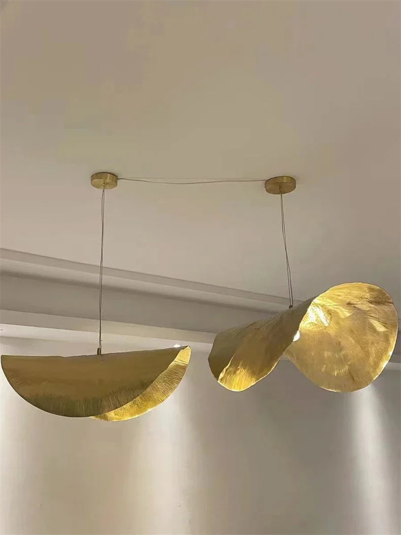 Afralia™ Brass Lotus Leaf Chandelier Pendant for Living Dining Room