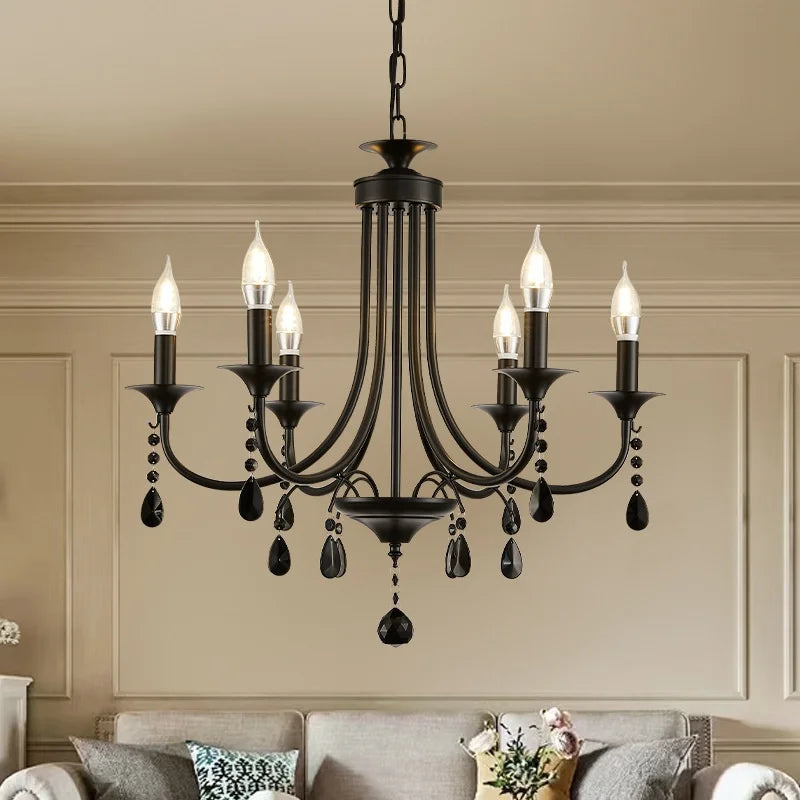 Afralia™ Black Metal Crystal Chandelier: Artistic LED Lighting for Home Decor