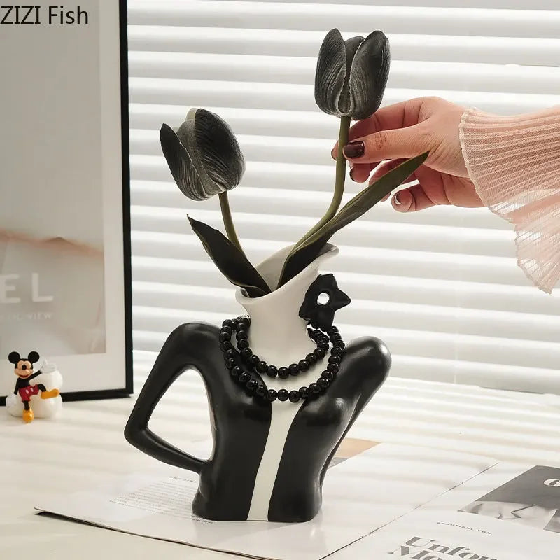 Afralia™ Elegant Dames Ceramic Vase Figure Flower Pot Desk Decoration Room Decor