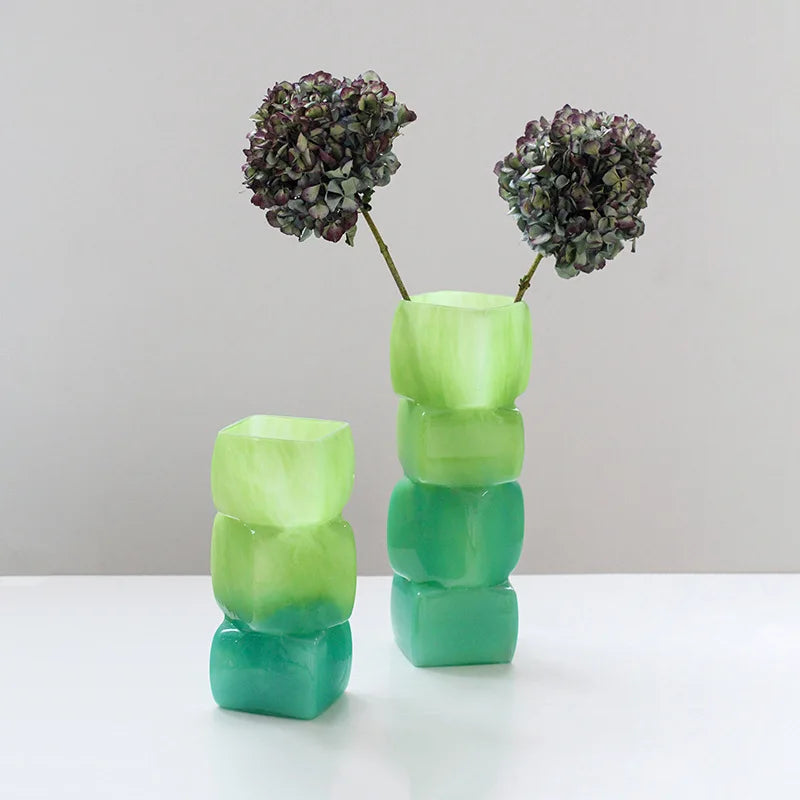 Afralia™ Square Geometric Glass Vase Gradient Color Flower Arrangement Home Decor