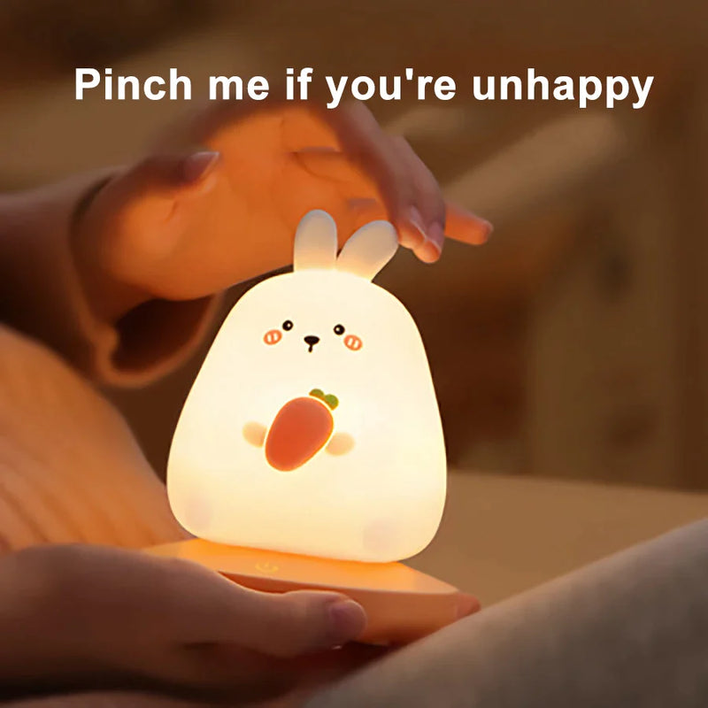 Afralia™ Pear Rabbit Silicone Night Light: Touch Sensor Dimmable Rechargeable Lamp for Kids and Baby Bedroom