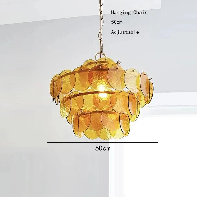 Afralia™ Modern Glass Piece Chandelier for Living Room, Green Amber Clear Lighting Fixtures