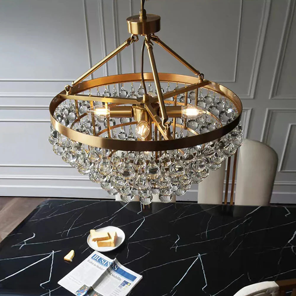 Afralia™ Crystal Bead Ceiling Pendant Lights - Retro Luxury Gold Home Decor Lighting