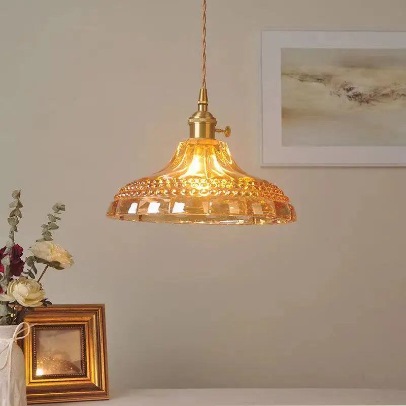 Afralia™ Copper Glass LED Pendant Lamp Switch Green Amber White Nordic Hanging Lights