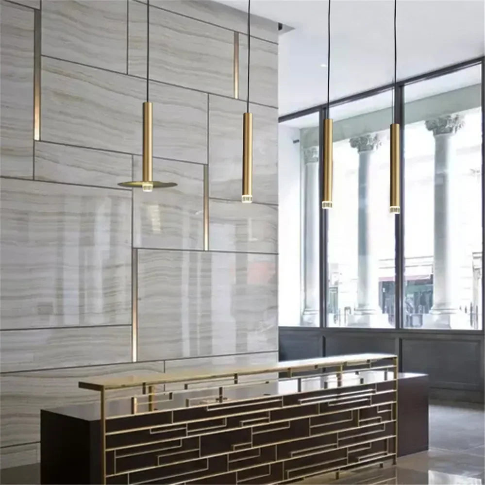 Afralia™ Gold Tube LED Pendant Lights for Kitchen Dining Office Home Decor