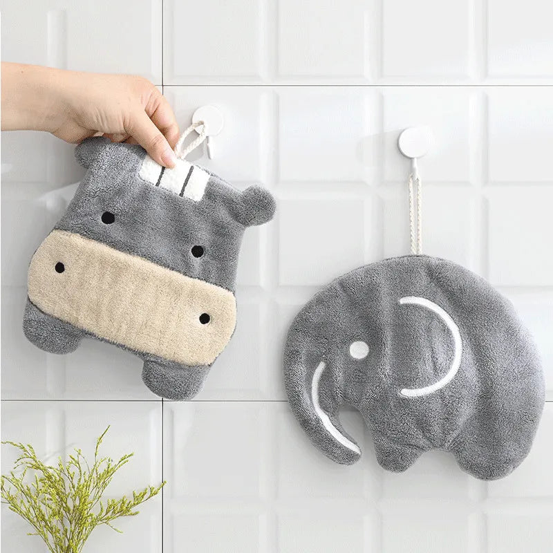 Afralia™ Cartoon Animals Coral Velvet Hand Towel - Microfiber Terry Towel with Quick Drying