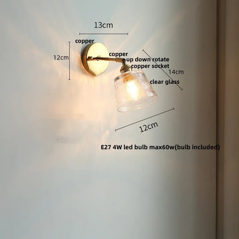 Afralia™ Tiffany Blue Glass LED Wall Sconce Rotate Copper Pull Chain Switch Light