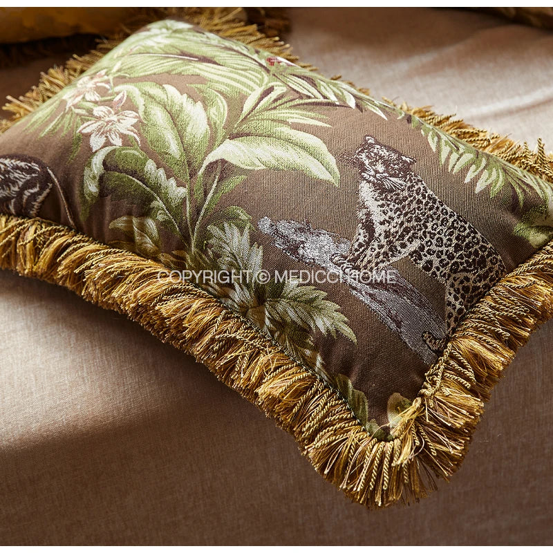 Afralia™ Exotic Leopard Jungle Leaves Lumbar Pillowcase for Bedroom Lounge Living Room