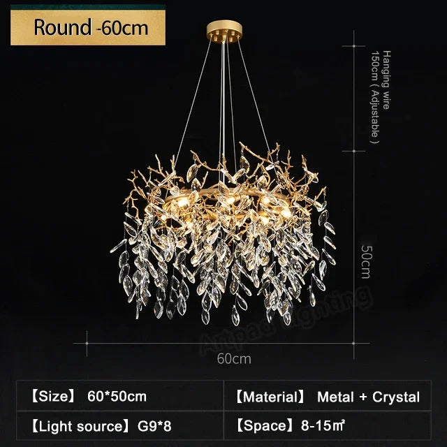 Afralia™ Luxury Crystal Chandeliers: Modern Metal Hanging Lamp for Dining Living Room Hotel Hall