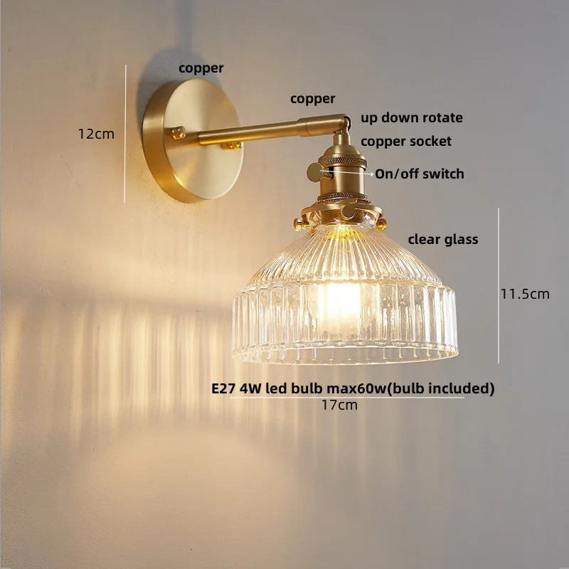 Afralia™ Glass Pull Chain LED Wall Lamp Copper Socket Study Living Room Stair Light