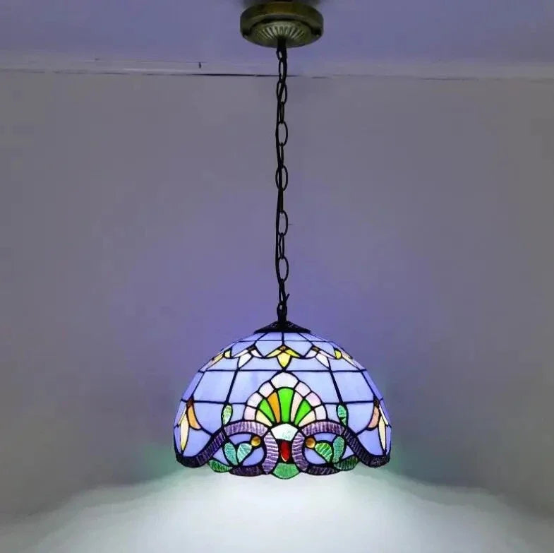 Afralia™ Stained Glass Tiffany Pendant Chain Light Fixture for Home Dining Room, E27 Bulb