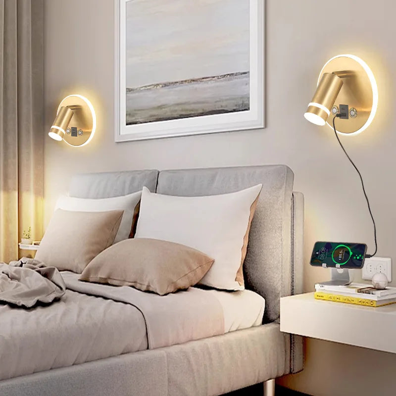 Afralia™ Wall Lamp: USB Charging, Bedside Lighting for Bedroom, Living Room, Hotel, Dining Room