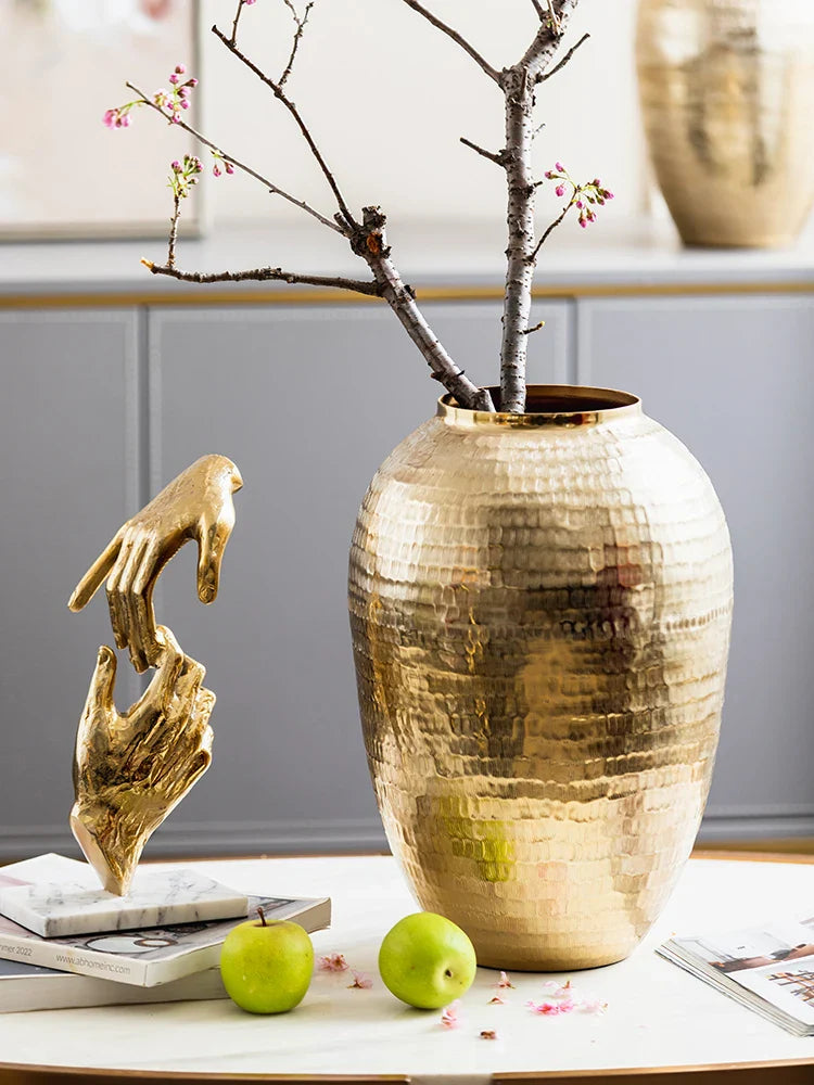 Golden Aluminum Hammered Candle Holder Bowl Vase by Afralia™ for Home Décor Ornaments