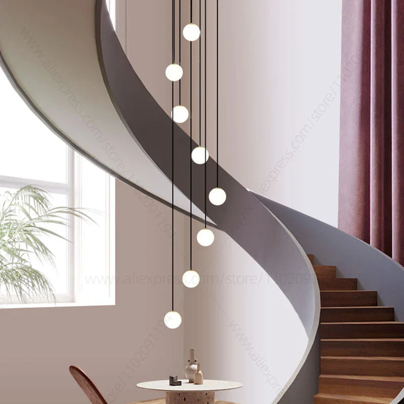 Afralia™ Spherical Chandelier for Duplex Apartment, Dining Room, Living Room, and Lobby Lighting