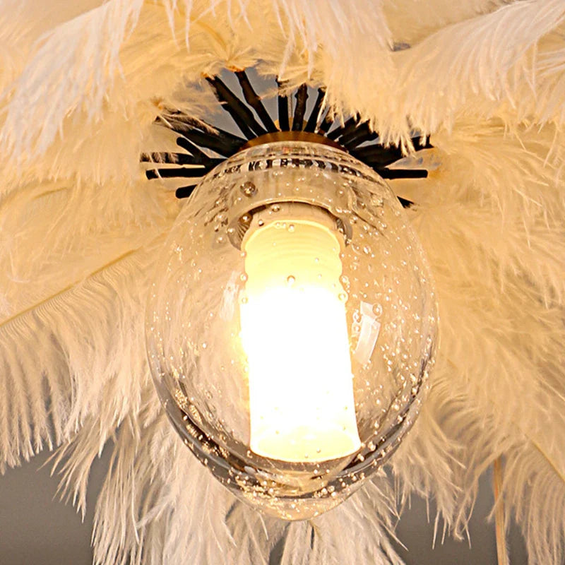 Afralia™ Pendant Lamp Colorful Feathers Chandelier LED Ceiling Light Fixture