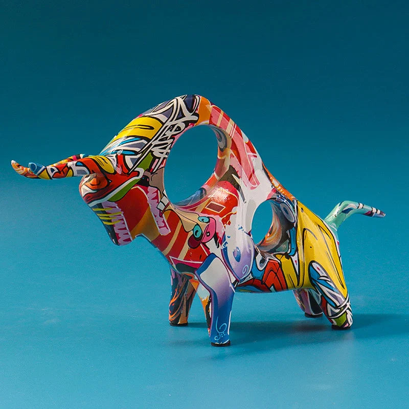 Afralia™ Colorful Bull Statue Home Decor Abstract Figurine Living Room TV Cabinet Ornament