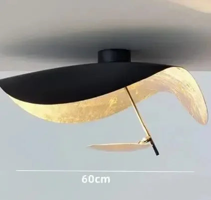 Afralia™ Lederam Manta Pendant: Industrial Black & Gold Ceiling Light with Lotus Leaf Design