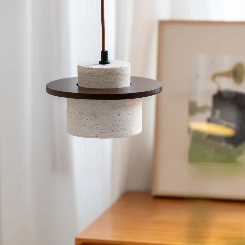 Afralia™ LED Hanging Lamp: Yellow Travertine Japanese Style Pendant Light for Home Decoration