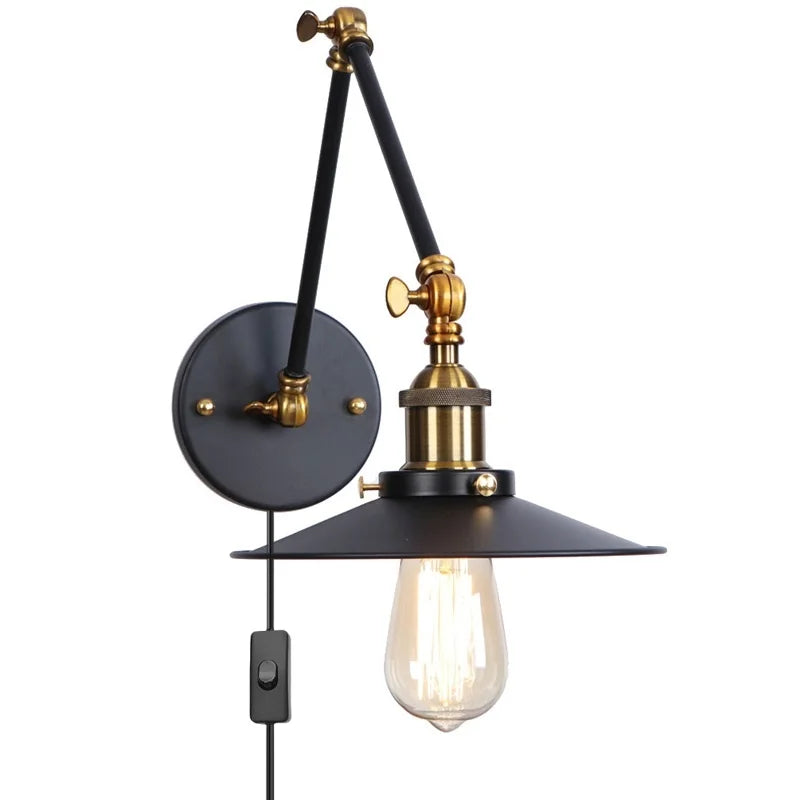 Afralia™ Black Iron LED Wall Light Fixture Industrial Vintage Adjustable Long Arm