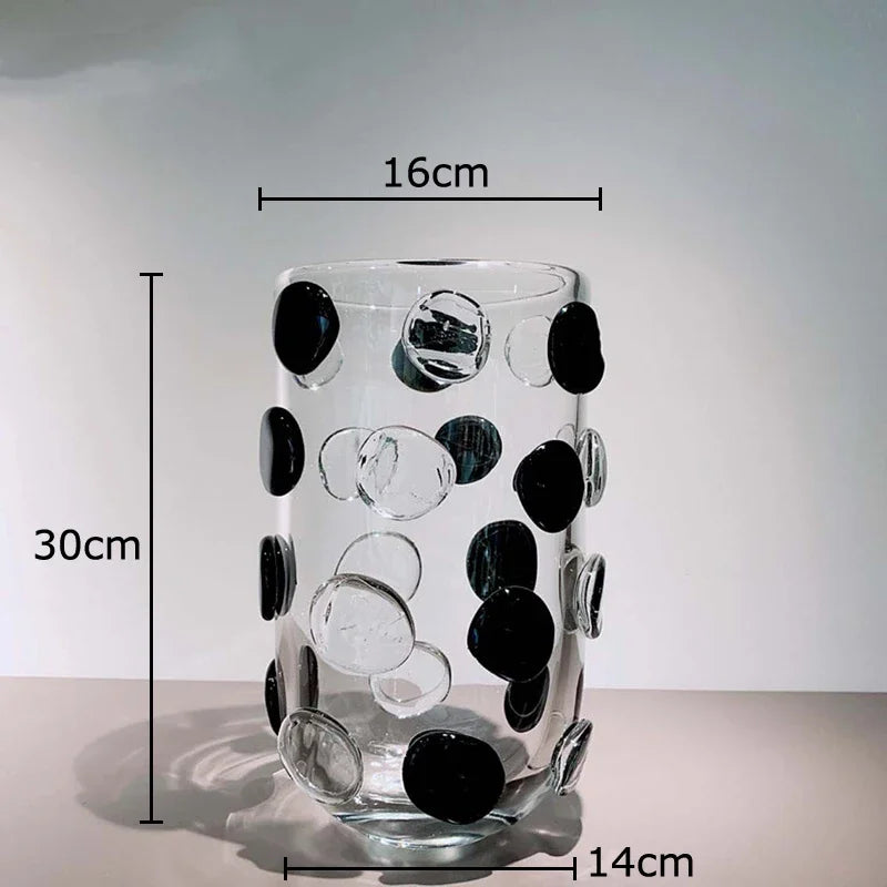 Afralia™ Polka Dot Glass Vase: Hydroponic Plant Pot Table Decor Floral Arrangement Room Aesthetic
