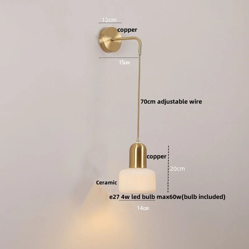 Afralia™ Ceramic LED Wall Sconce with Walnut Wood Pull Chain Switch - Nordic Style