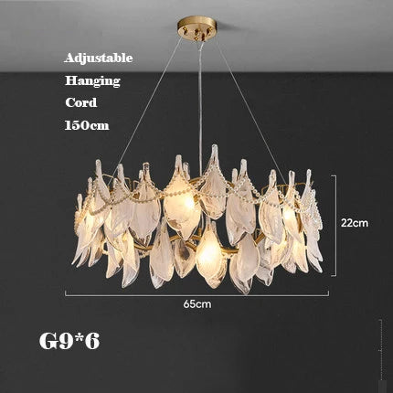 Afralia™ Modern Gold Pearl Glass Blade Chandelier, Living Room Decorative Ceiling Light Fixture