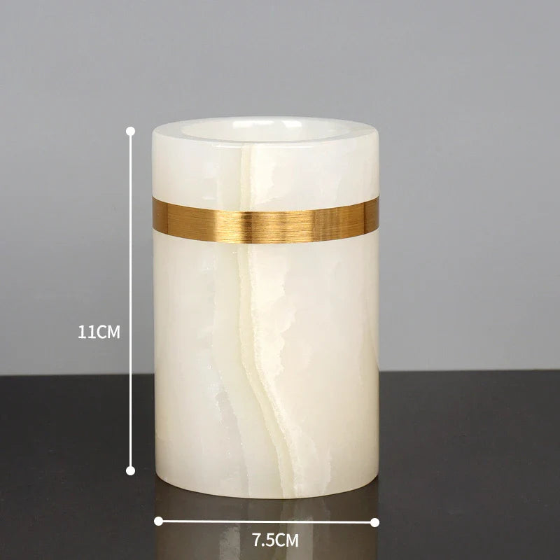 Afralia™ White Onyx Marble Bathroom Set Gold Luxury Soap Dispenser Toothbrush Holder