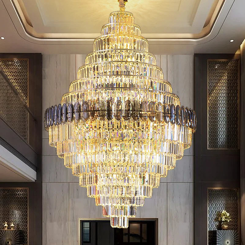 Afralia™ Luxury Duplex Living Room Chandelier – Crystal Rotating Staircase Light