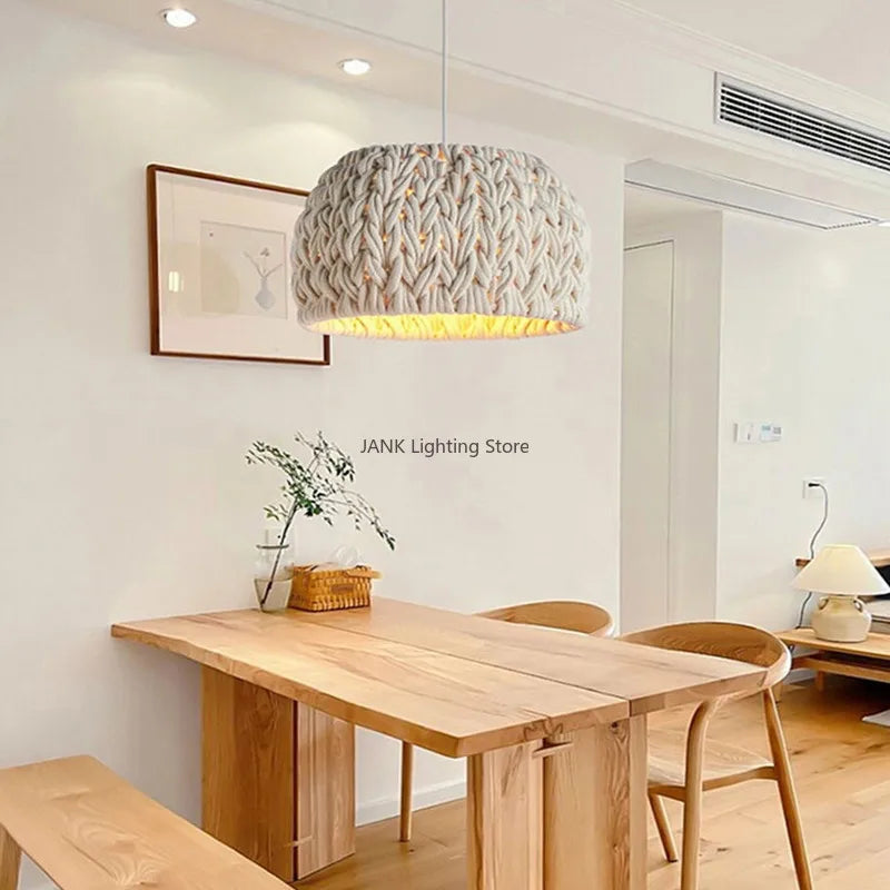 Afralia™ Hand-Woven Wabi Sabi Chandelier LED Pendant Light for Dining Room - Loft Design