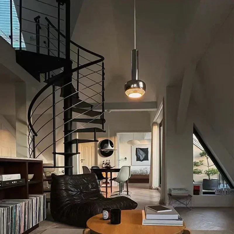 Afralia™ Gold Chrome Pendant Light Adjustable Wire E27 Bulb Dining Room Sofa Lamp