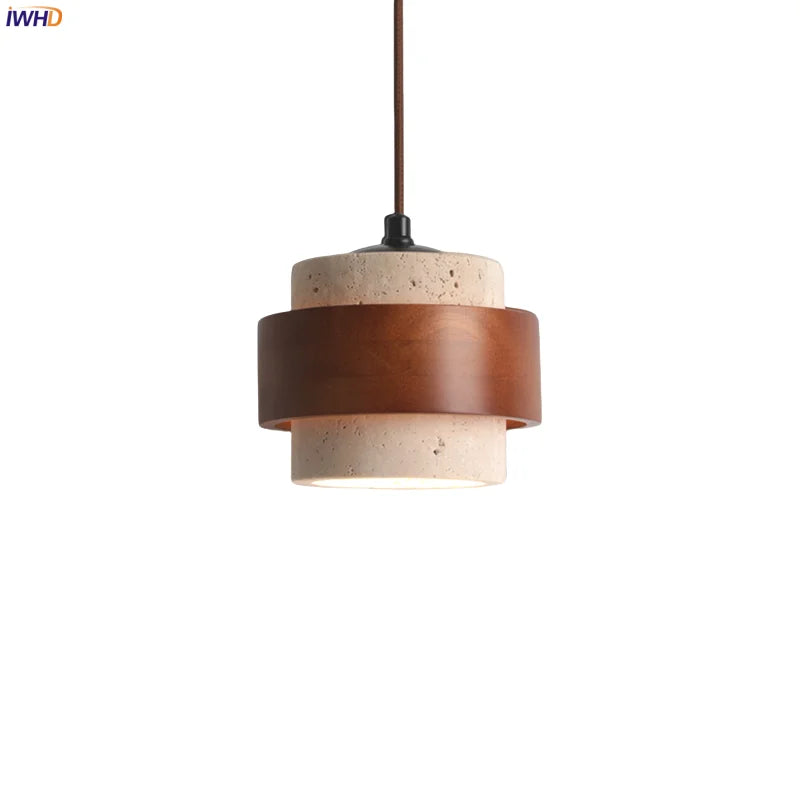 Afralia™ Wood Yellow Travertine LED Pendant Lights for Home Decor & Cafe