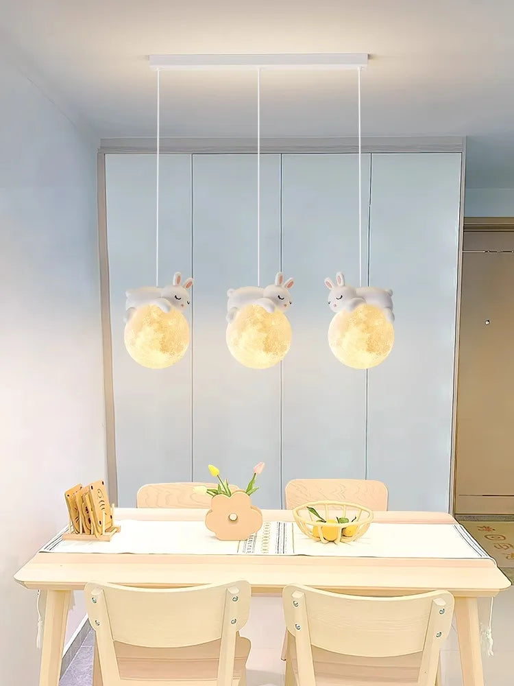 Afralia™ Moon LED Chandelier for Children's Room, Bedroom, Dining Room - Modern and Creative Lighting