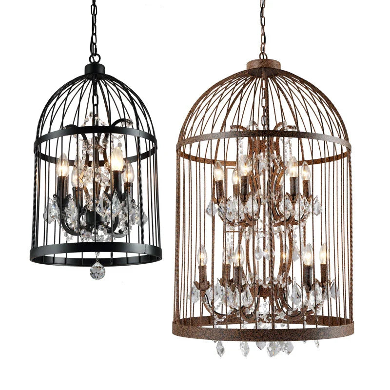 Afralia™ Iron Birdcage Crystal Chandelier: Spherical Pendant Light for Home Decor