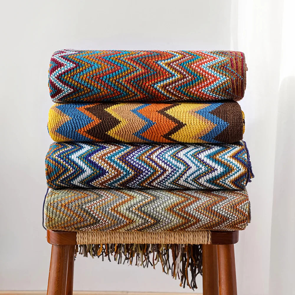 Afralia™ Bohemian Knitted Blanket with Tassels, Oversized Vintage Style Blanket