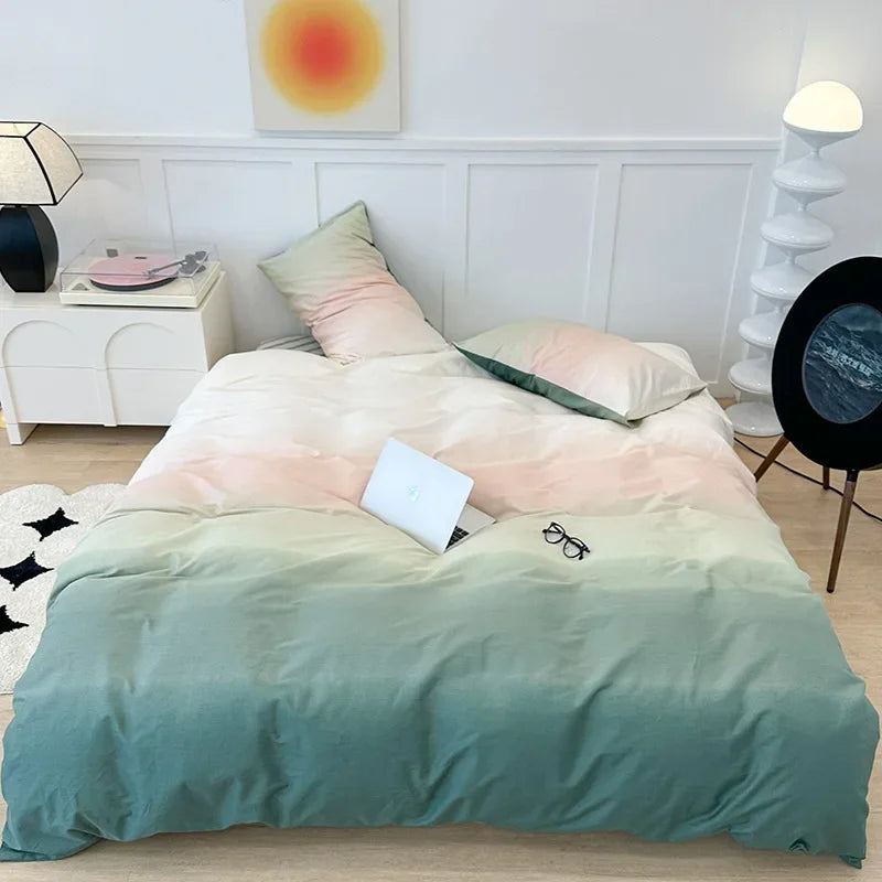 Afralia™ Soft Gradient Print Bedding Set for Student Dorm Home - Nordic Style Sleep Naked Bedclothes