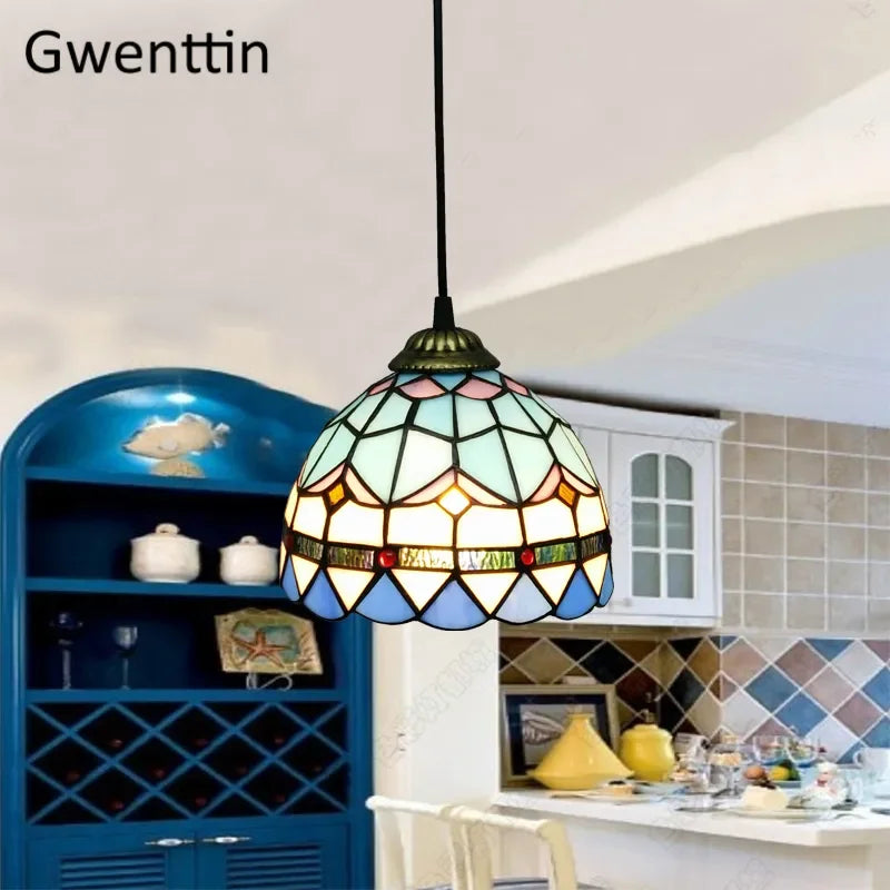 Afralia™ Tiffany Style Stained Glass Pendant Chandelier for Home Lighting