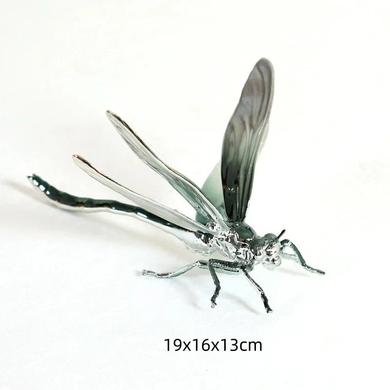 Afralia™ Silver Dragonfly & Beetle Metal Sculpture Home Decor Figurine