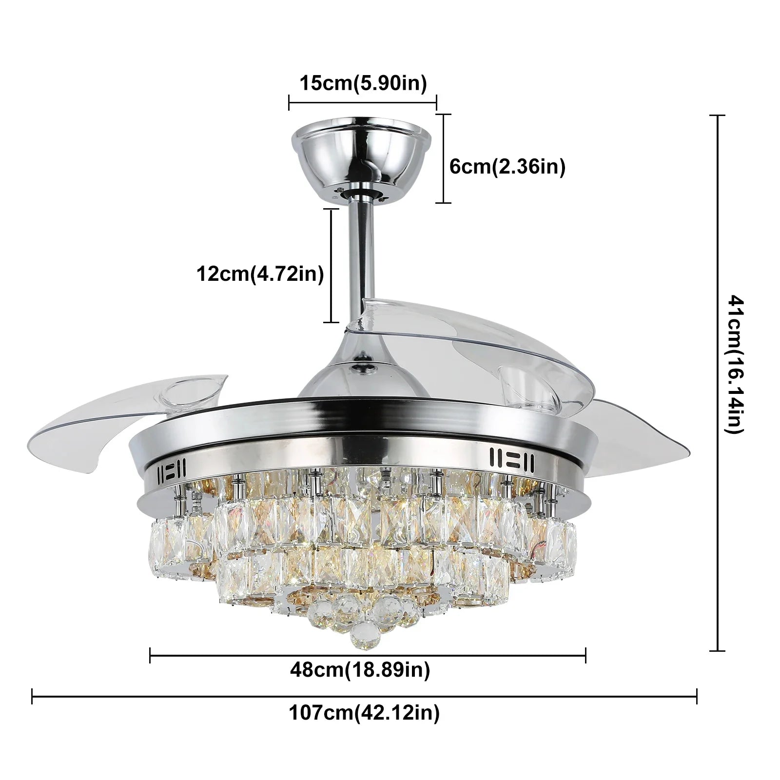 Afralia™ Crystal Fan Chandelier LED Light Retractable Blades Dimmable Remote Modern Home Decor