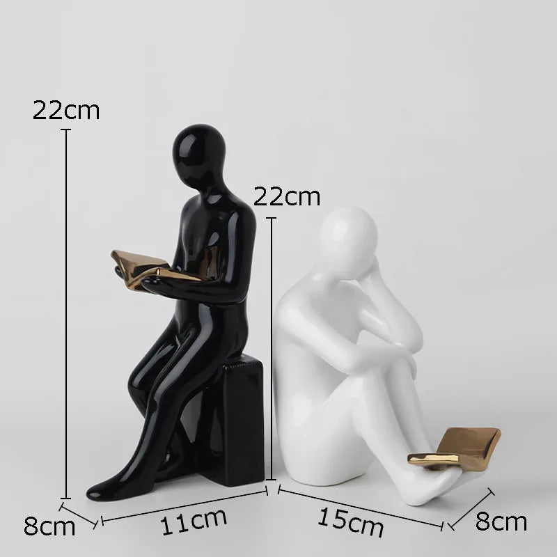 Afralia™ Ceramic Character Sculpture Bookends for Creative Library Decor