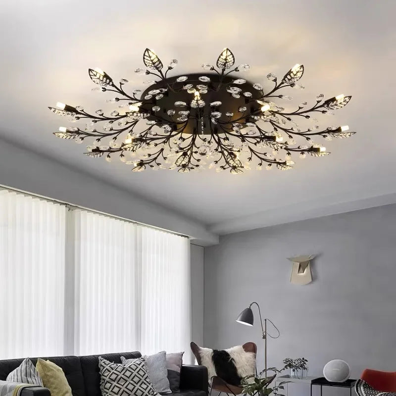 Afralia™ Modern Leaves Crystal Ceiling Lamp LED Fixture for Living Room, Bedroom, Kitchen