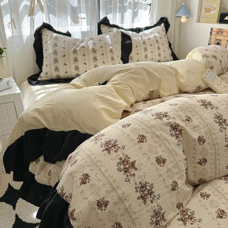 Afralia™ French Washed Cotton Princess Flower Quilt Cover Set - Spring Floral Bedding