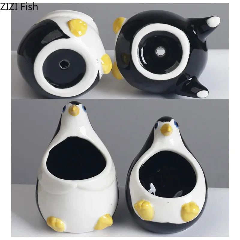Afralia™ Penguin Ceramic Vase Small Plant Pots Room Decoration Flower Arrangement