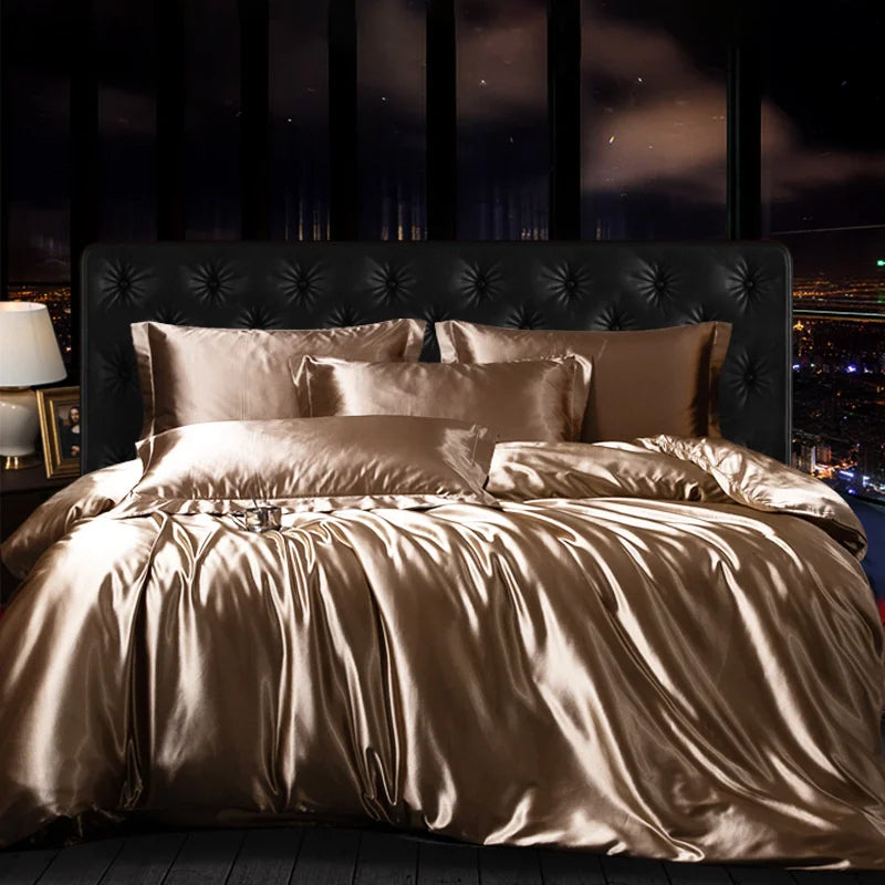 Afralia™ Mulberry Silk-blend Satin Duvet Cover Set for King & Queen Beds