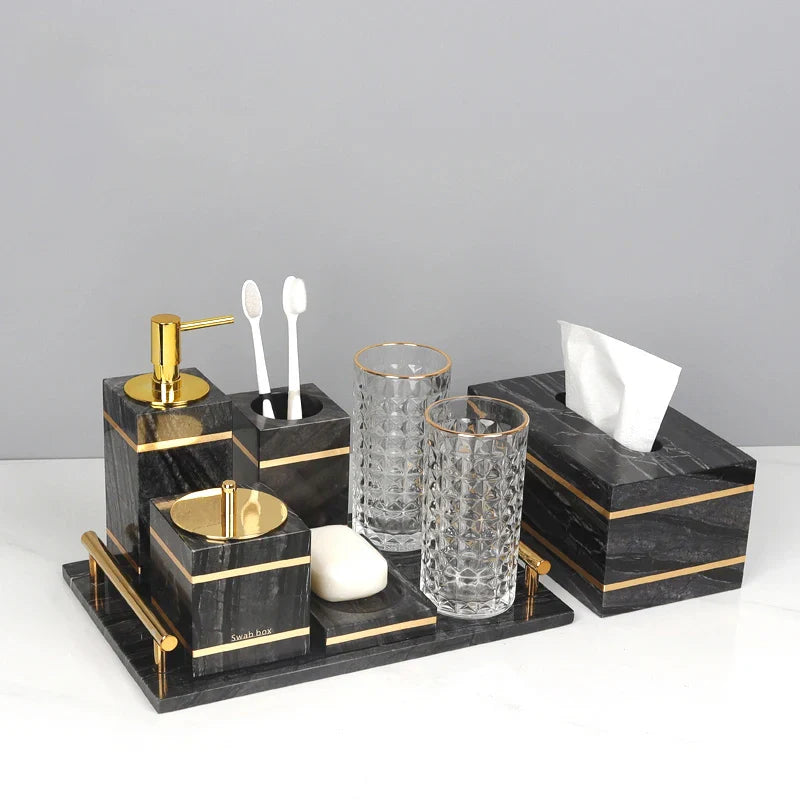 Afralia™ Black Marble Bathroom Accessories Set