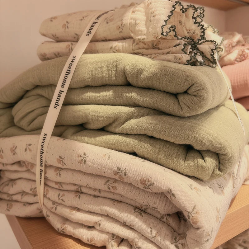 Afralia™ Luxury Nude Double-Layer Cotton Yarn Quilt Cover for Single Double Size Bed