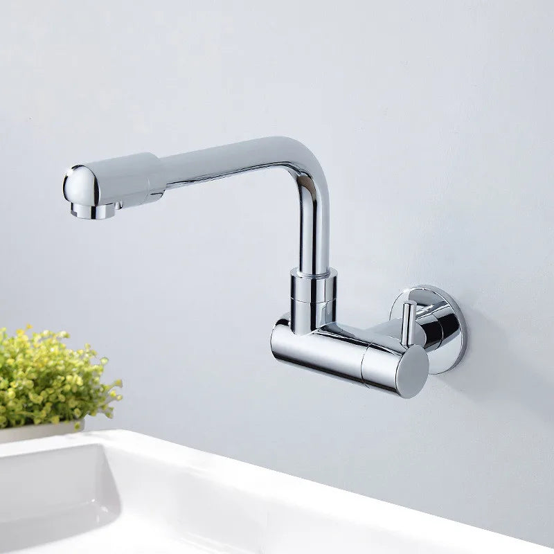 Afralia™ Black Wall-Mounted Kitchen Faucet Single Cold Single Hole Rotation Tap