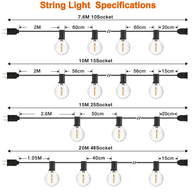 Afralia™ Dimmable LED G40 String Lights | 50FT 65FT Connectable Outdoor Fairy Light