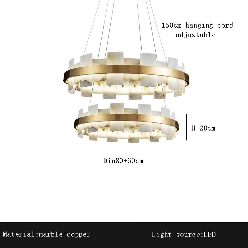 Afralia™ Luxury Marble LED Chandelier: Modern Round Ring Suspension Lamp for Bedroom