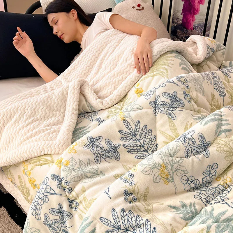 Afralia™ Plush Velvet Lamb Wool Blanket - Cozy 3-Layer Warmth for Home, Adults